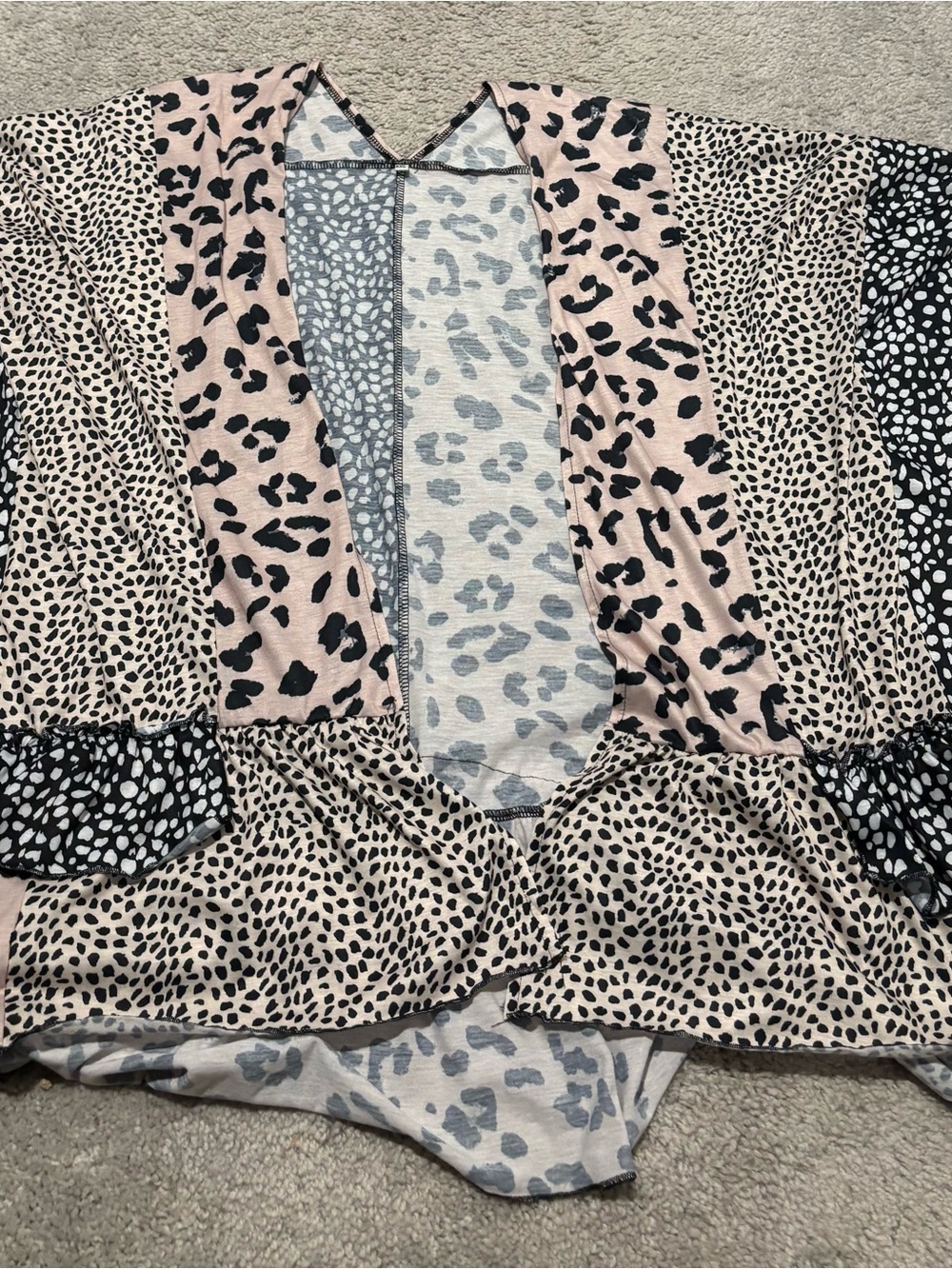 Leopard Patchwork Kimono Cardigan - Neutral Pink & Black